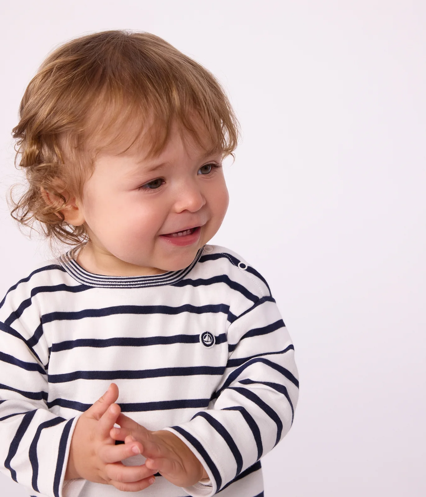 Babies' long-sleeved stripy cotton T-shirt.