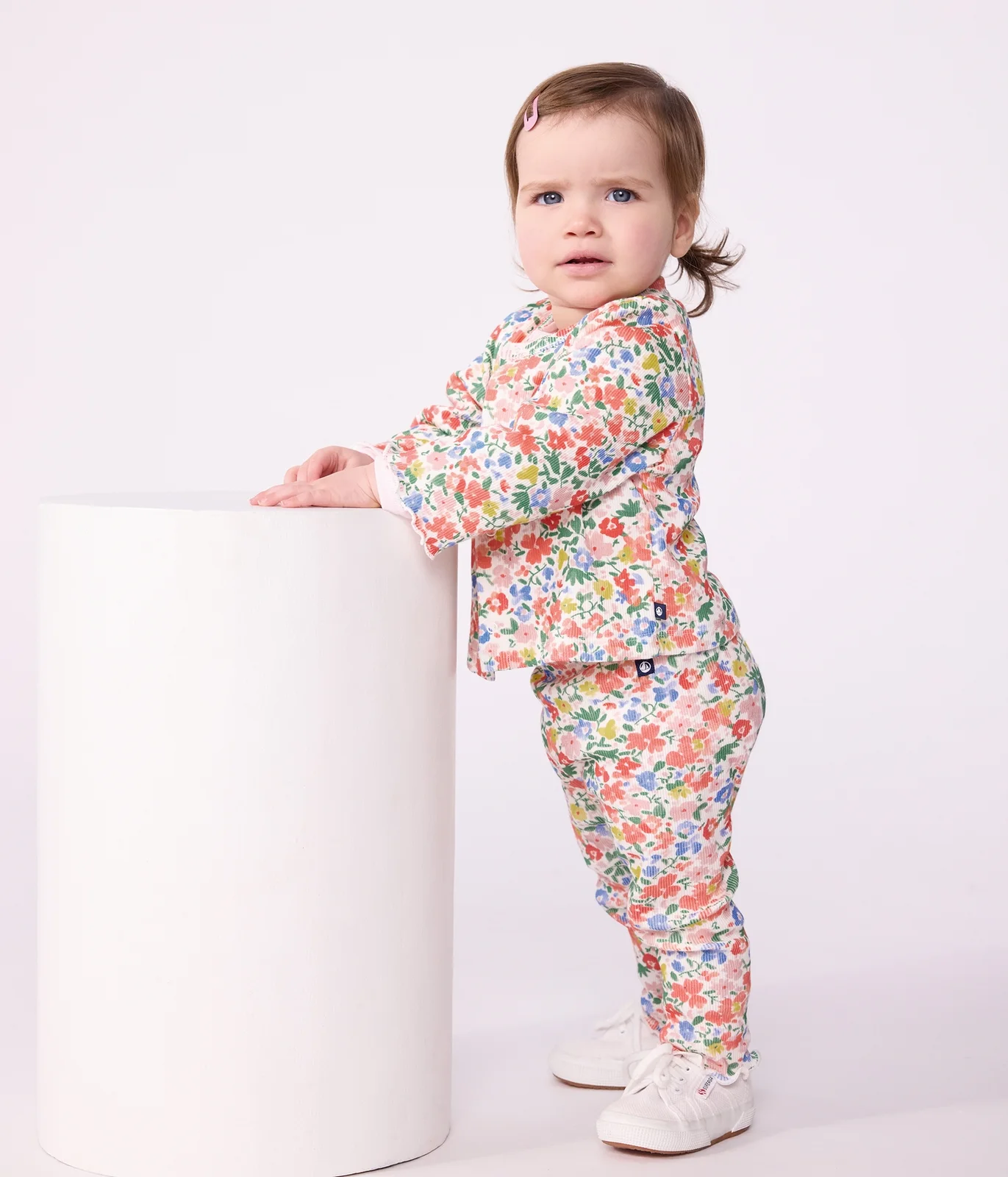 Babies' floral-print cotton cardigan