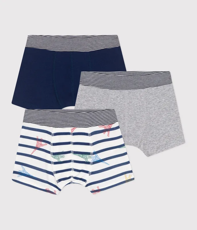 Children's Paris print cotton boxers with a covered waistband - 3-Pack