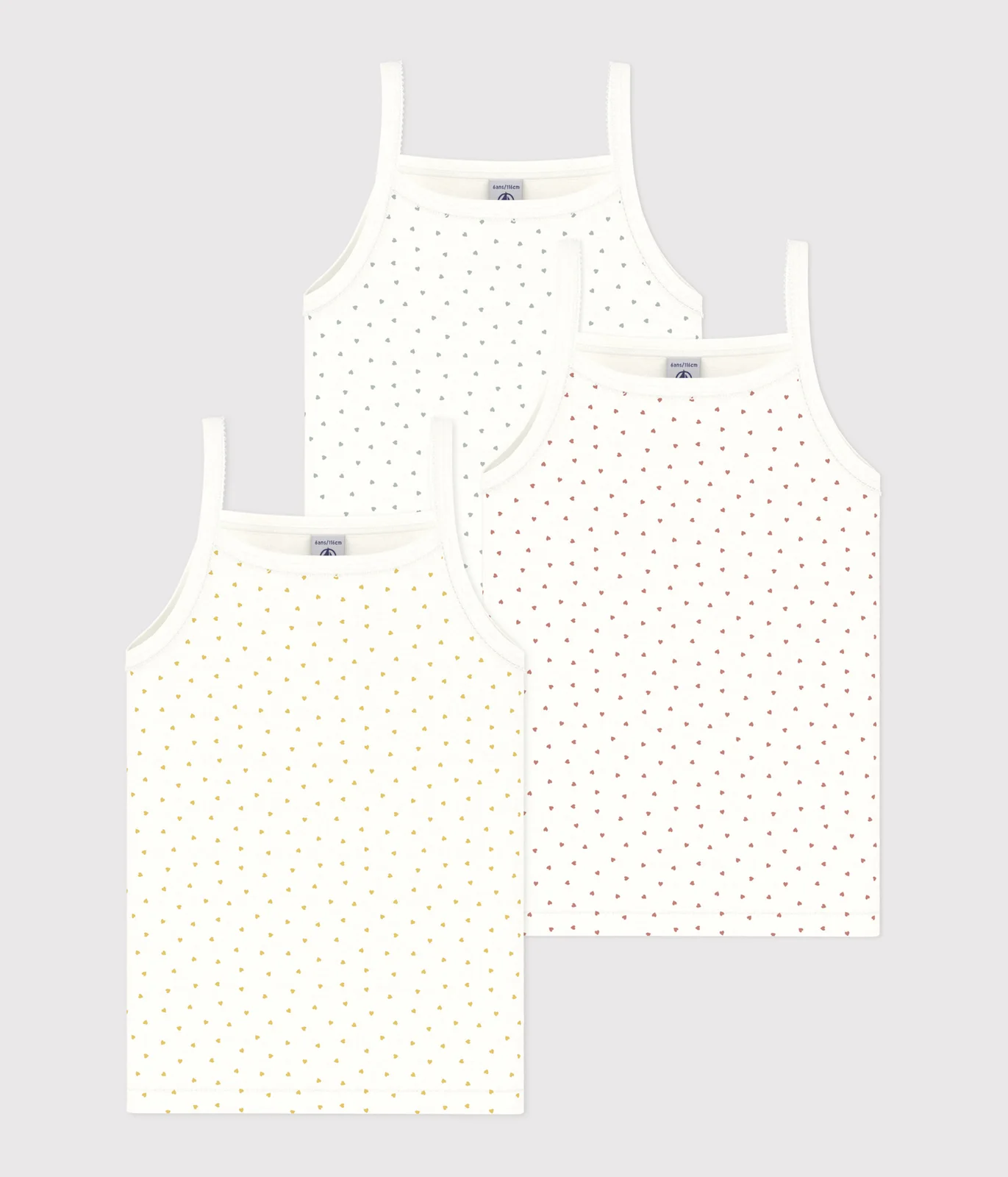 Girls' Mini Heart Patterned Cotton Strappy Vests - 3-Pack