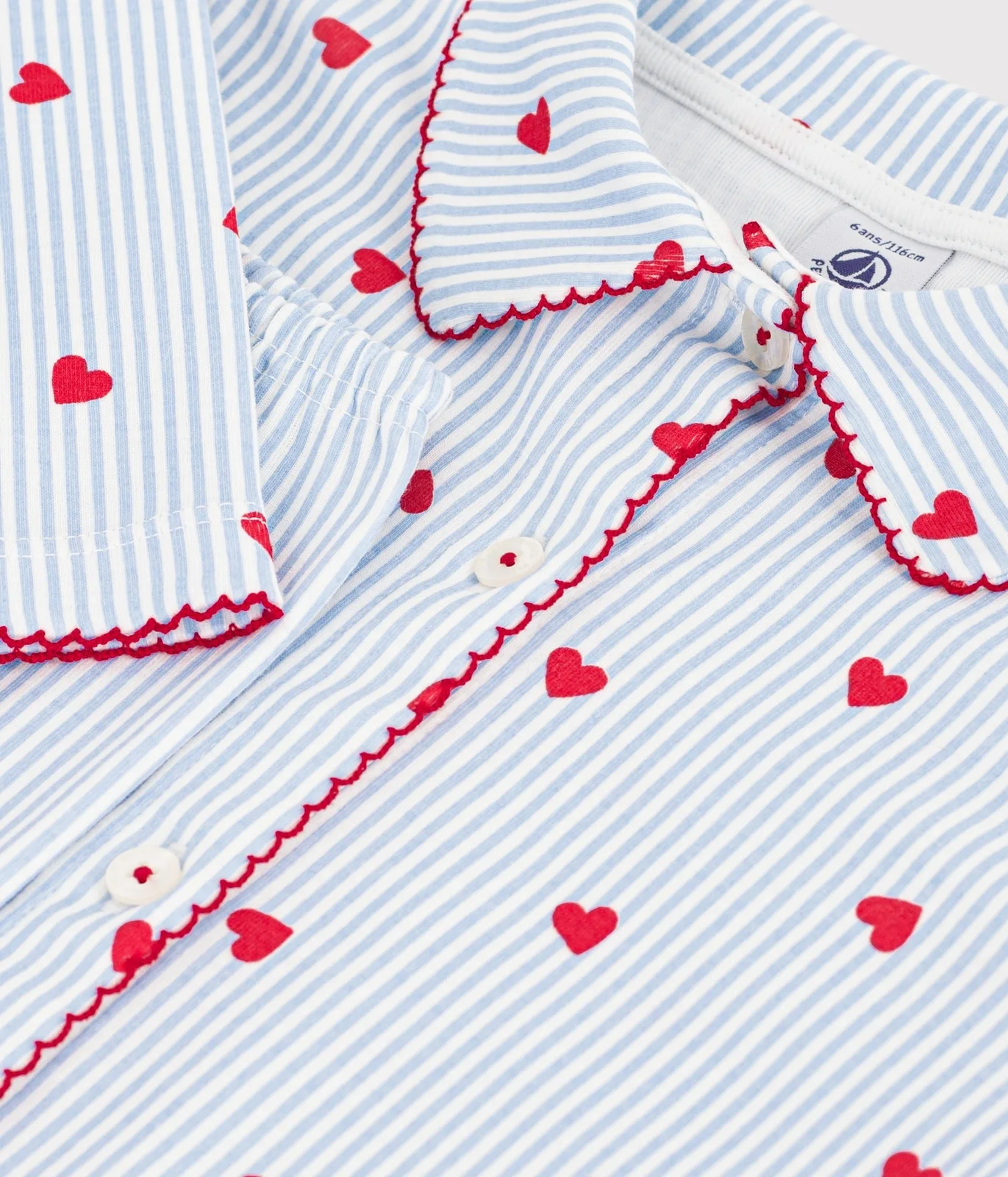 Children's buttoned heart pattern cotton pyjamas