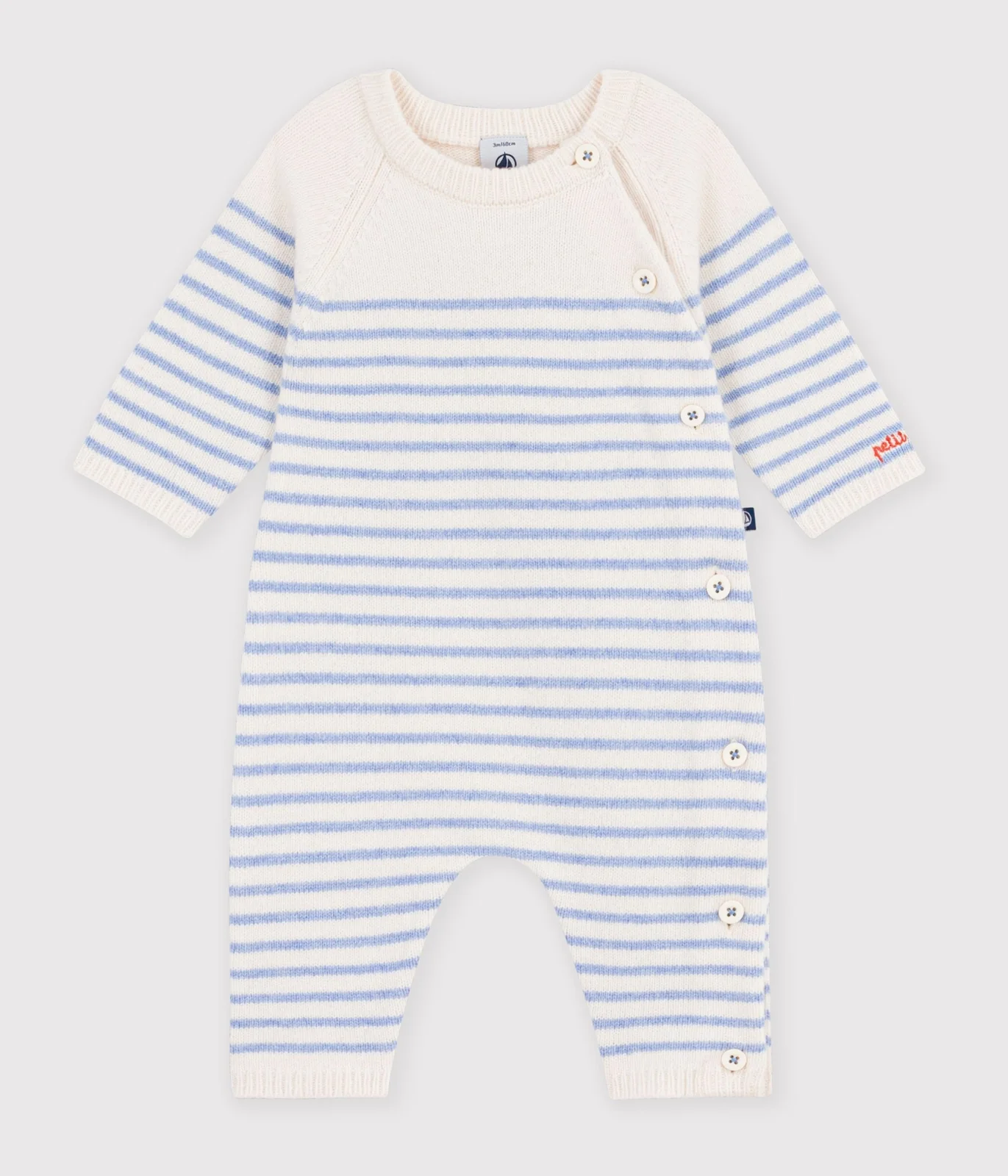 Babies' stripy wool and cotton knit playsuit