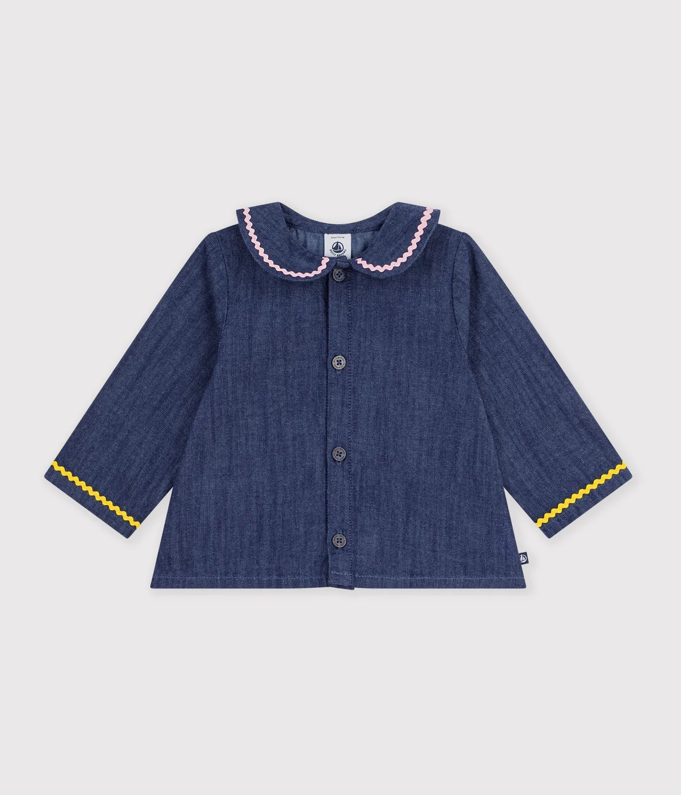 Babies' long-sleeved plain denim blouse