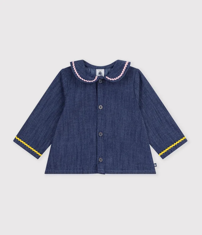 Babies' long-sleeved plain denim blouse