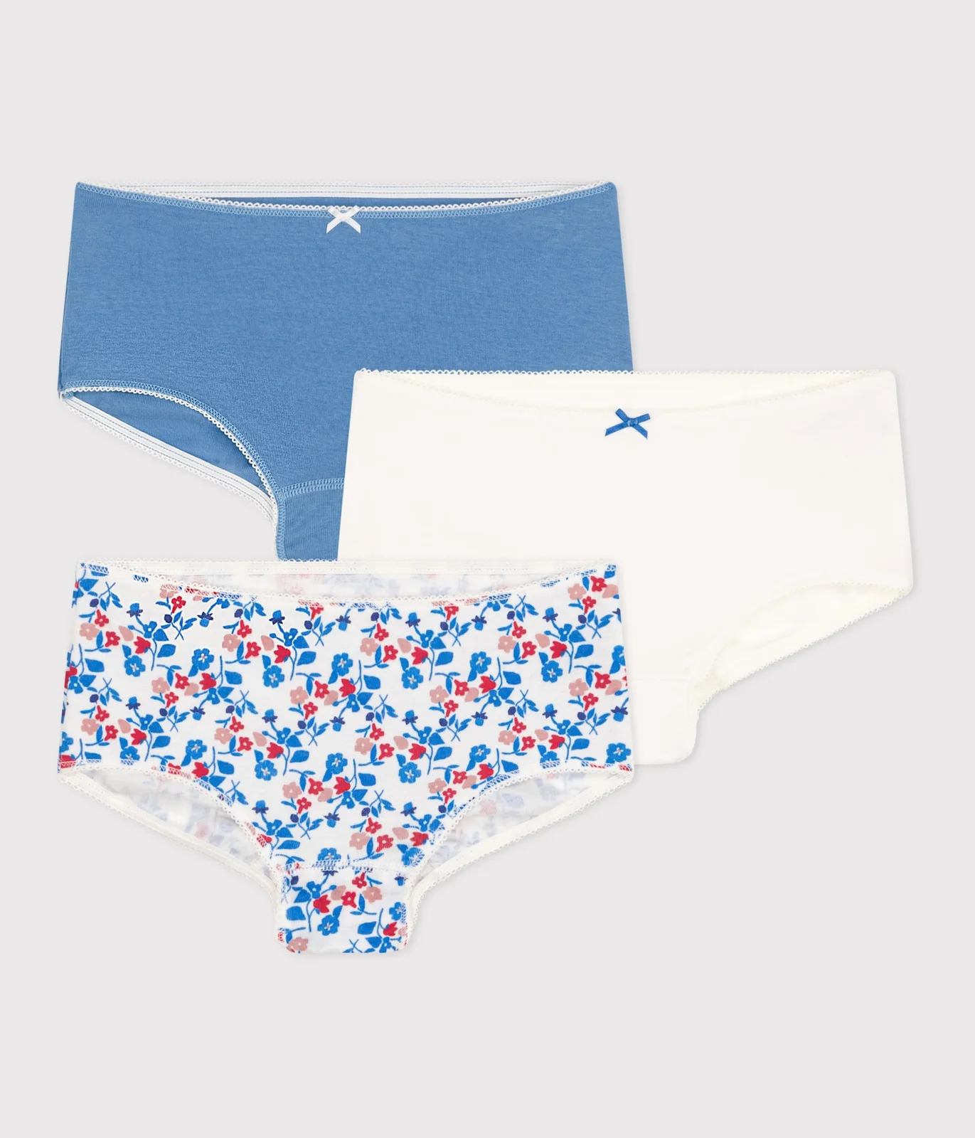Children's floral-patterned cotton shorties - 3-pack