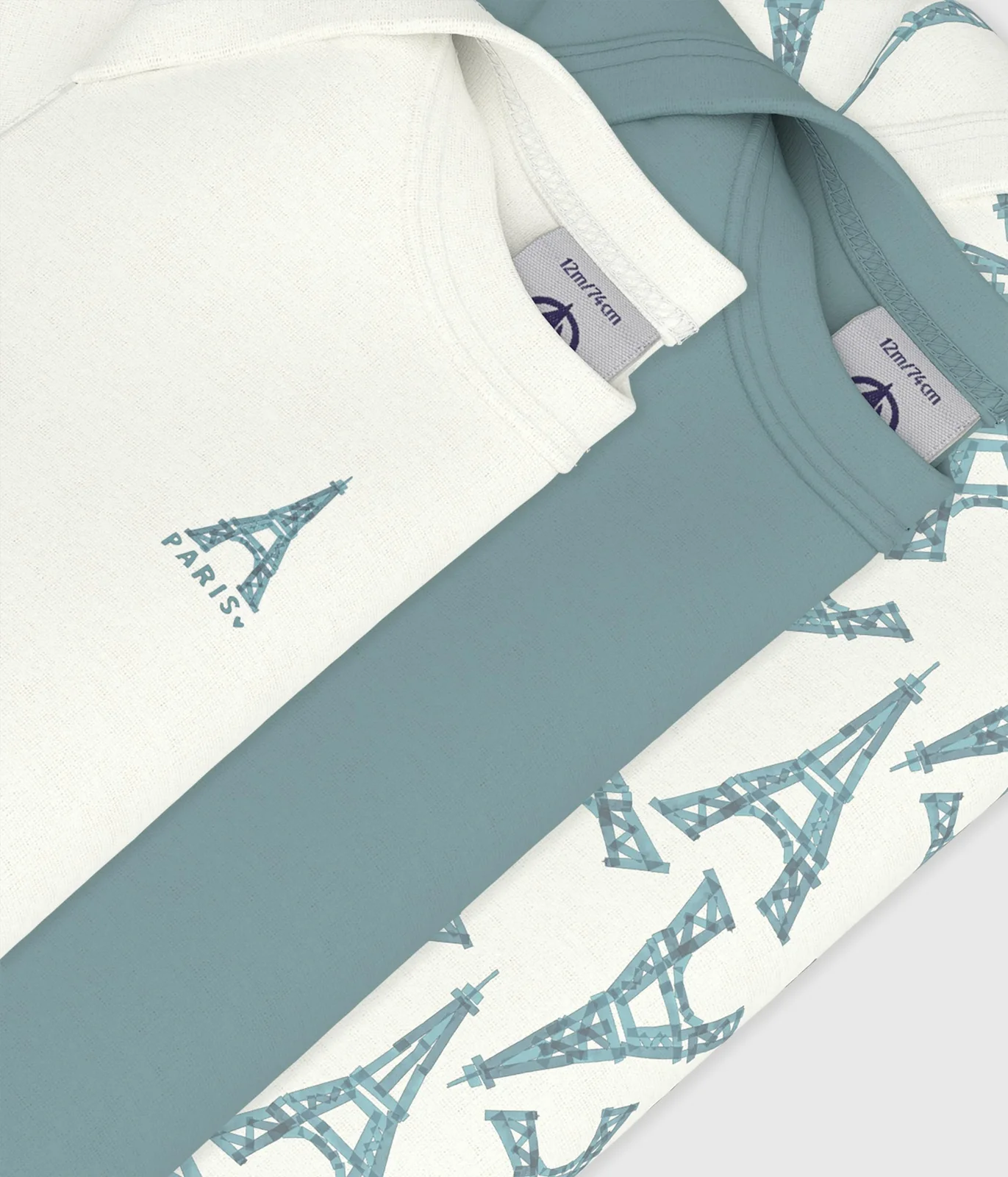 Pack of babies' short-sleeved Eiffel Tower print cotton bodies