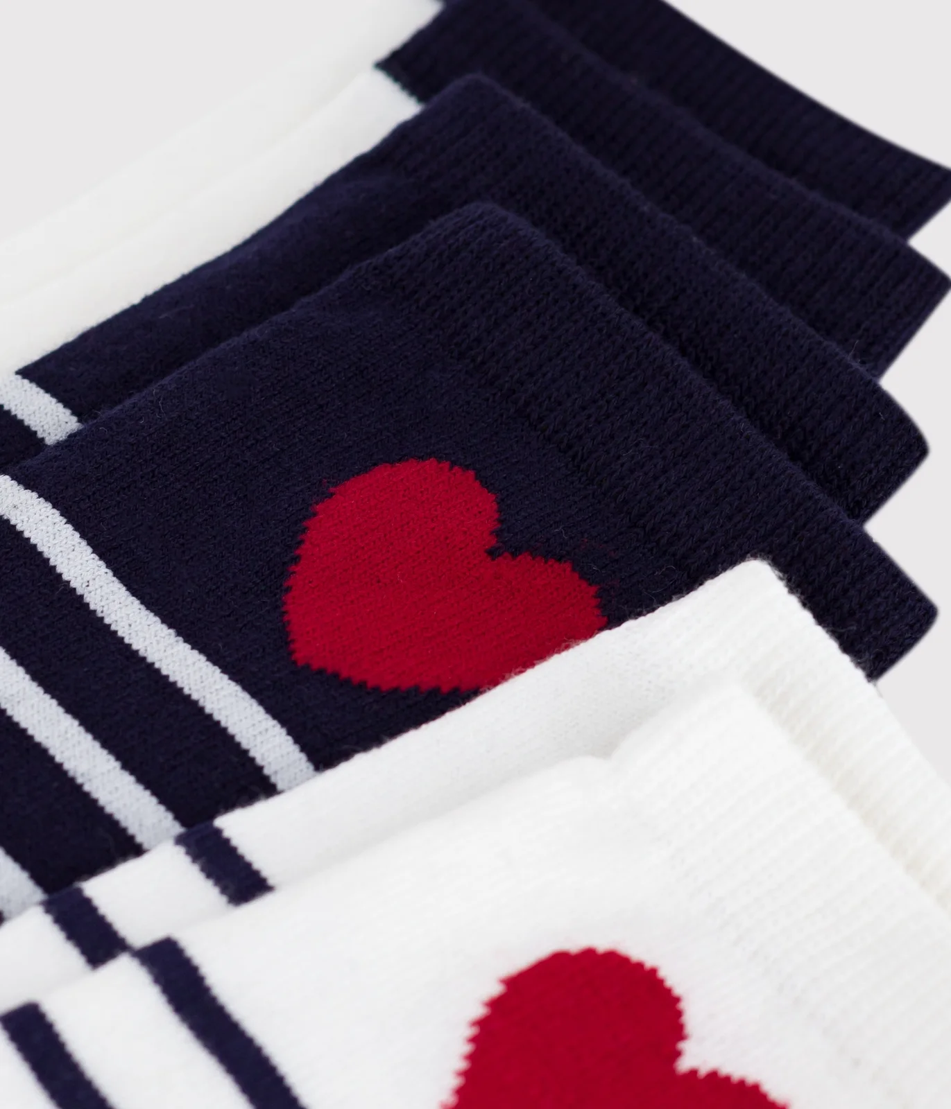 3 pairs of children's cotton socks with stripes and hearts