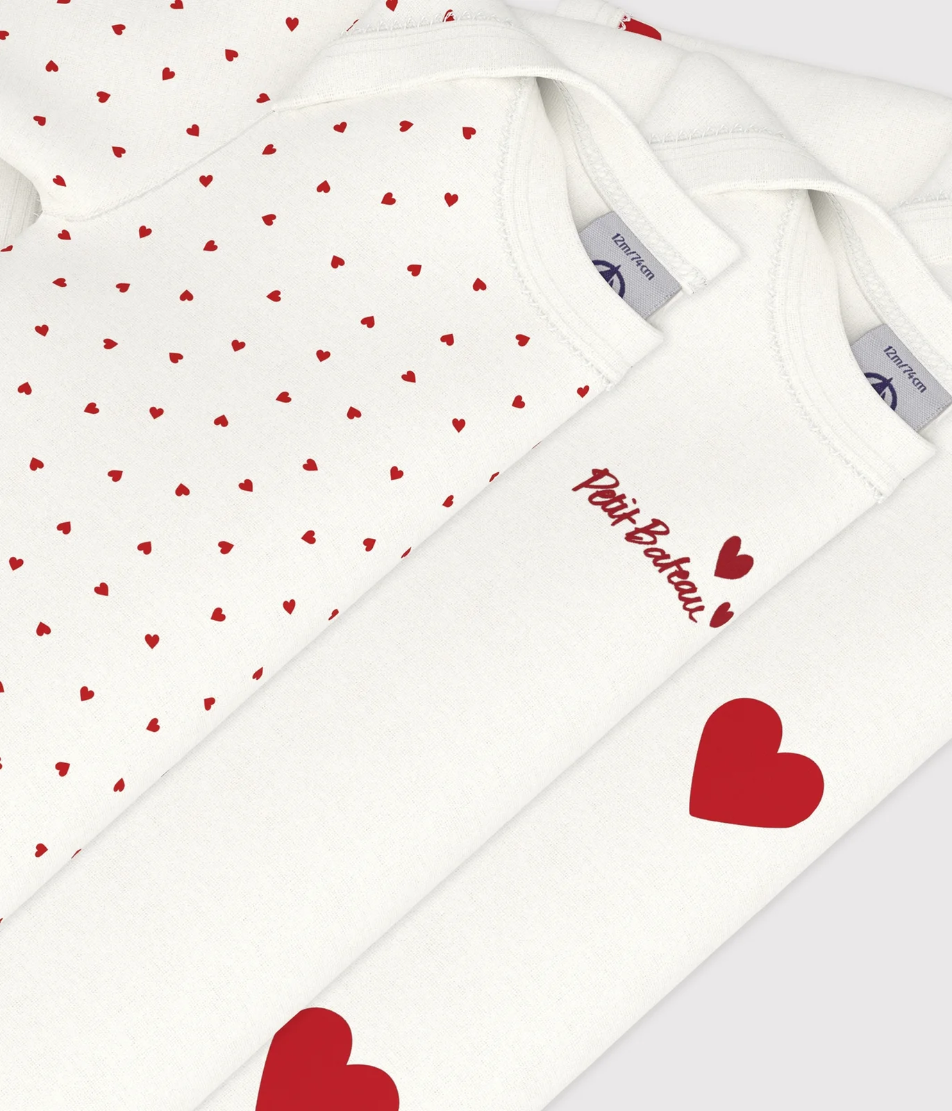 Babies' Heart Patterned Short-Sleeved Cotton Bodysuits - 3-Pack
