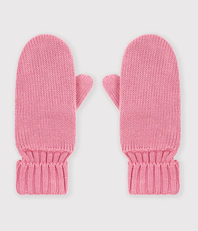 Children's plain knitted mittens lined with fleece