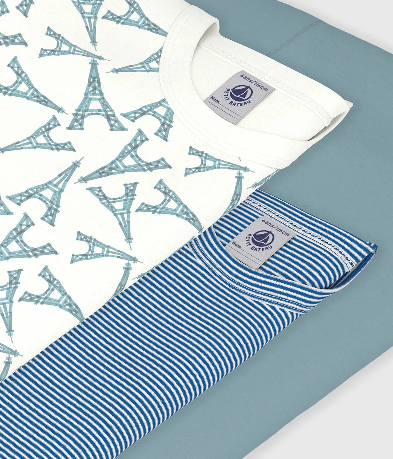 Pack of children's short-sleeved cotton T-shirts with Eiffel Tower design