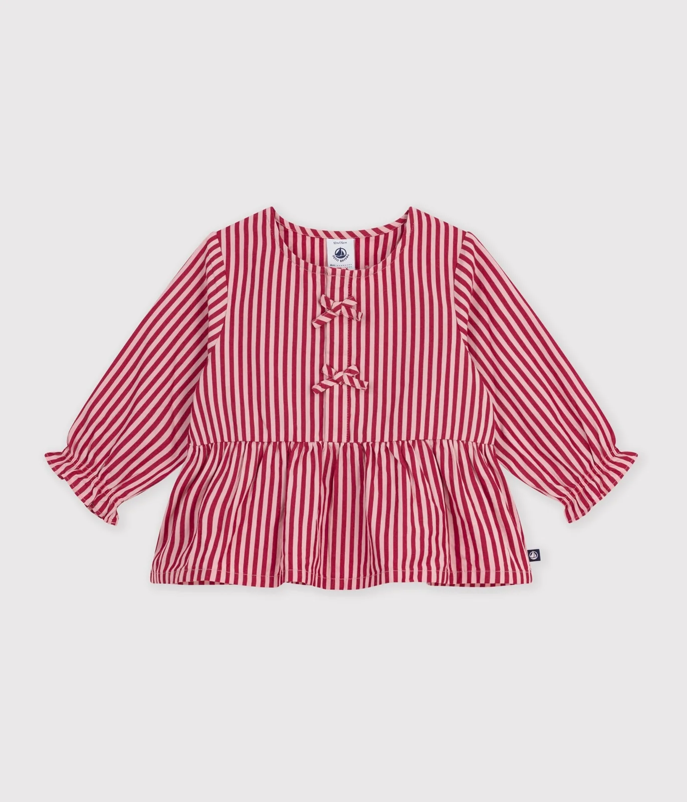 Babies' long-sleeved stripy cotton blouse