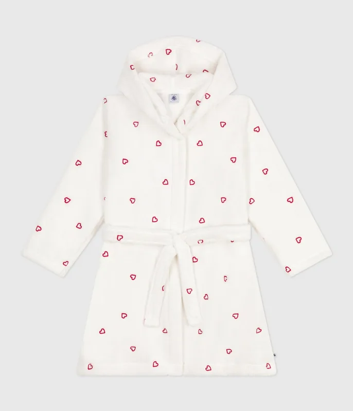Children's cotton terry bathrobe with embroidered hearts