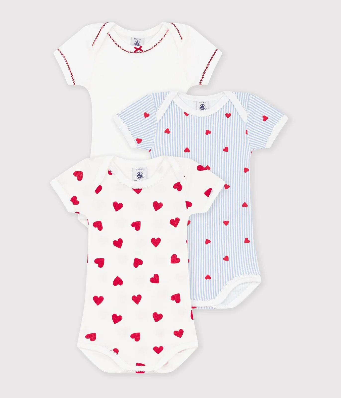Pack of short-sleeved heart-print cotton bodies for babies
