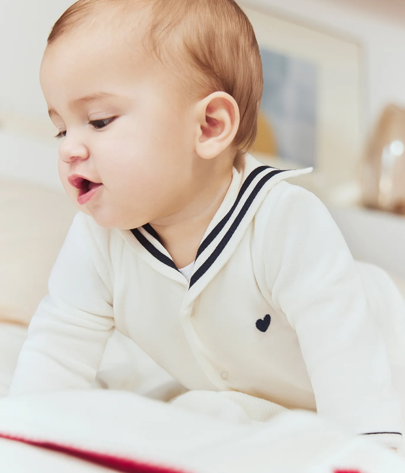 Babies' footless cotton pyjama suit with a sailor collar