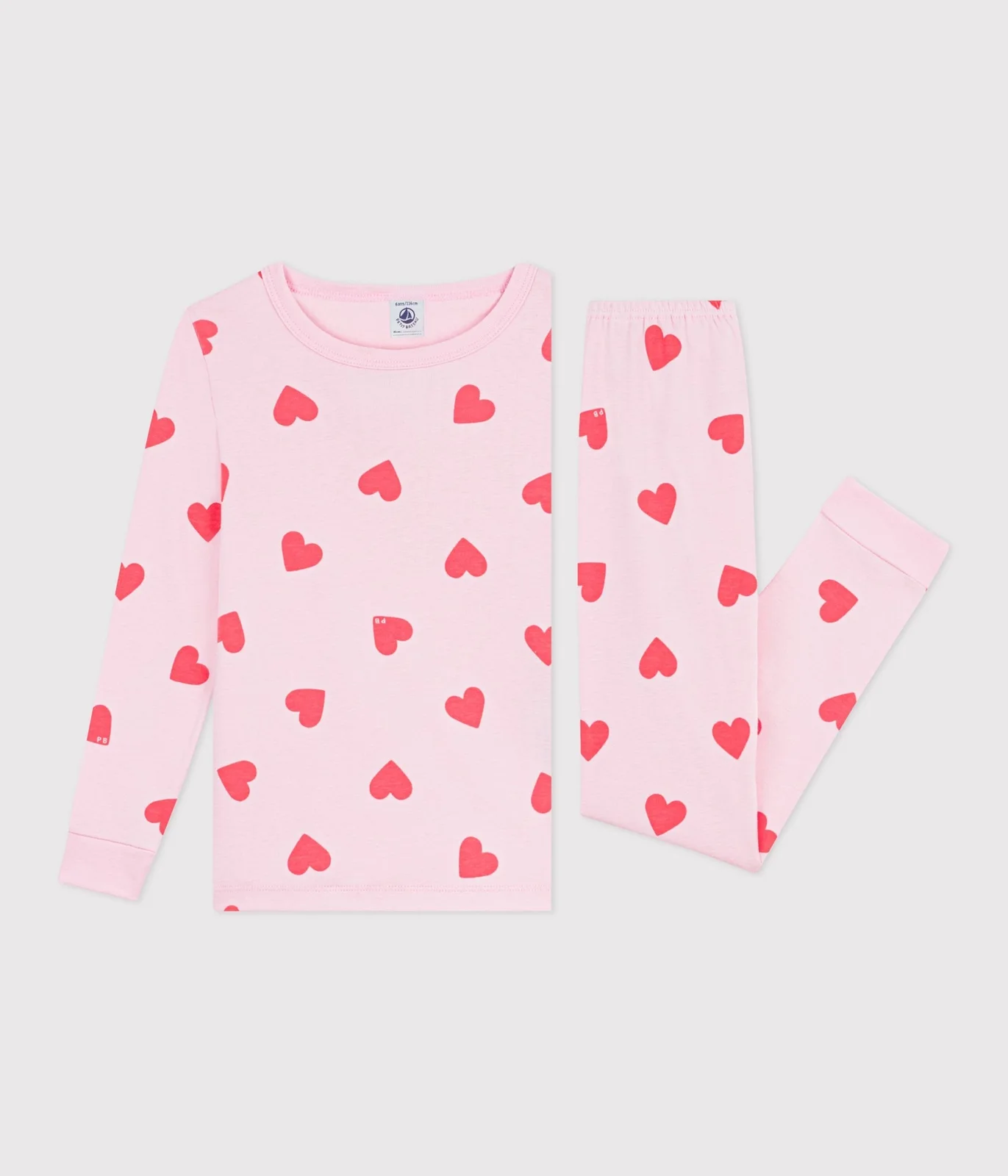 Children's snug-fitting cotton heart print pyjamas