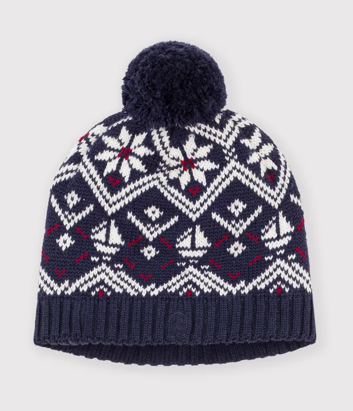 Children's jacquard hat in wool and cotton with fleece lining