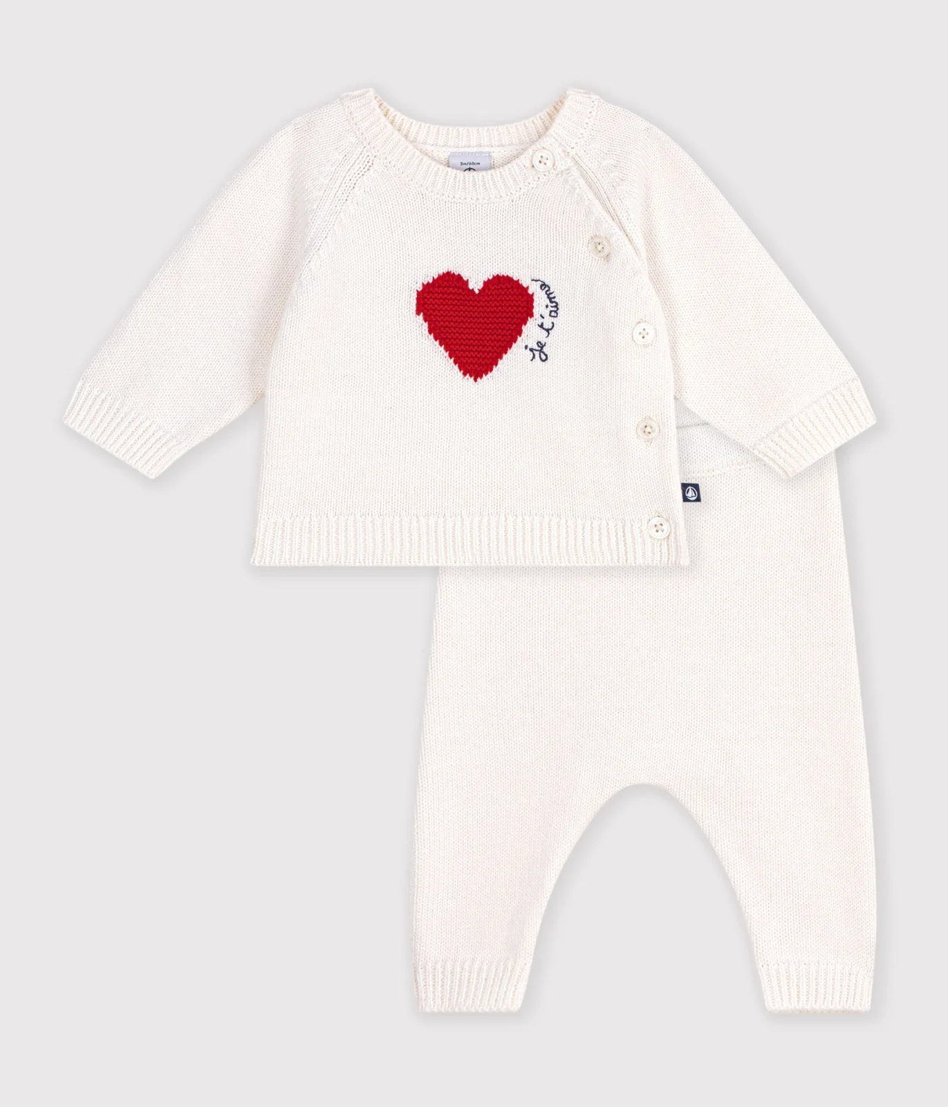 Jacquard heart-patterned knitted outfit for babies