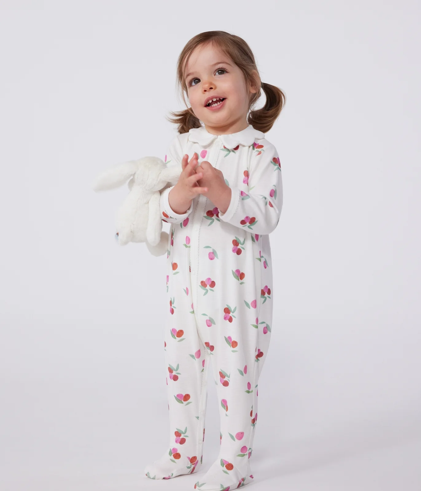 Babies' cotton pyjamas with a fruit pattern petal collar