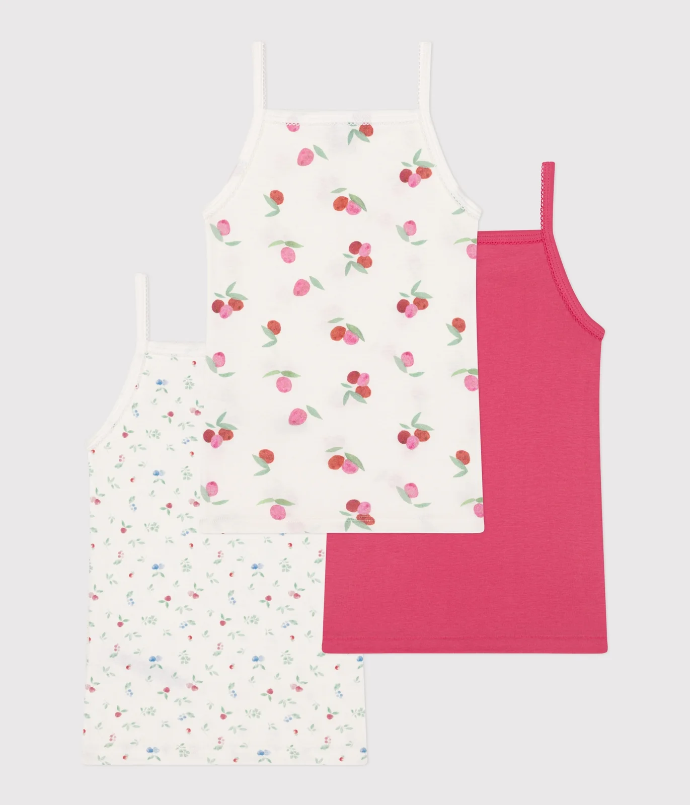 Children's fruit-print cotton tank tops with fine straps - 3-pack