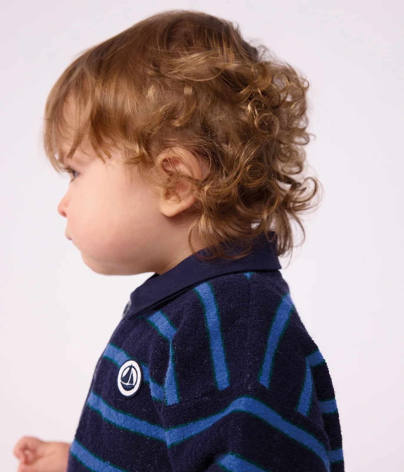 Babies' stripy 0cotton sweatshirt with a polo collar
