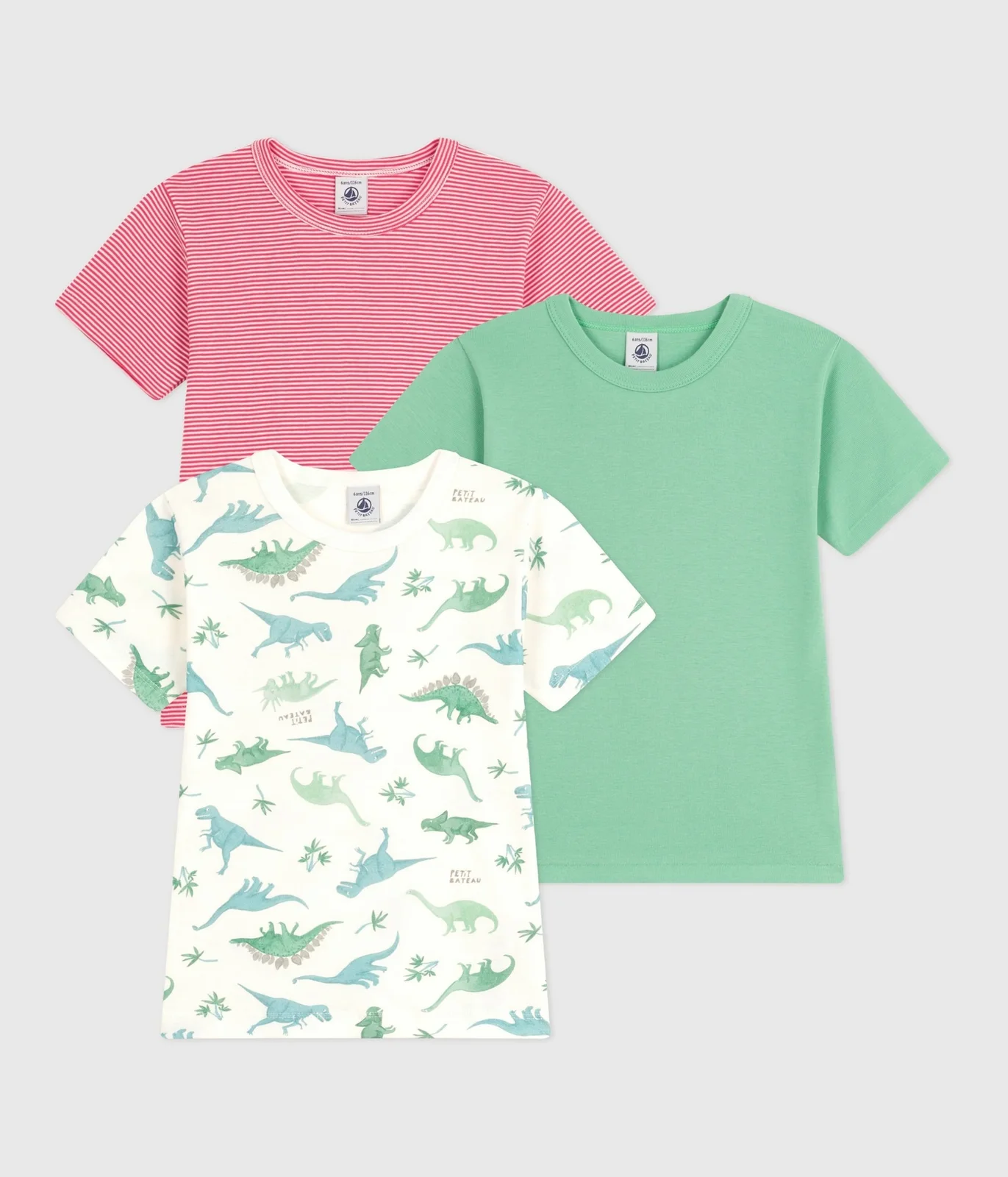 Children's short-sleeved cotton dinosaur T-shirts - 3-Pack