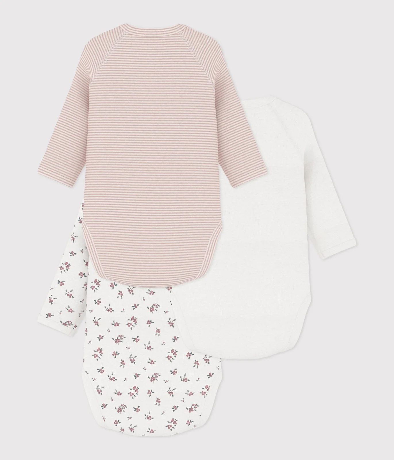 Pack of babies' long-sleeved printed cotton wrapover bodies