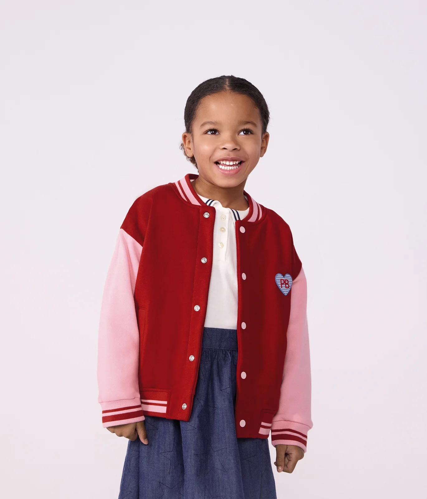 Children's varsity-style jacket in colourblock cotton