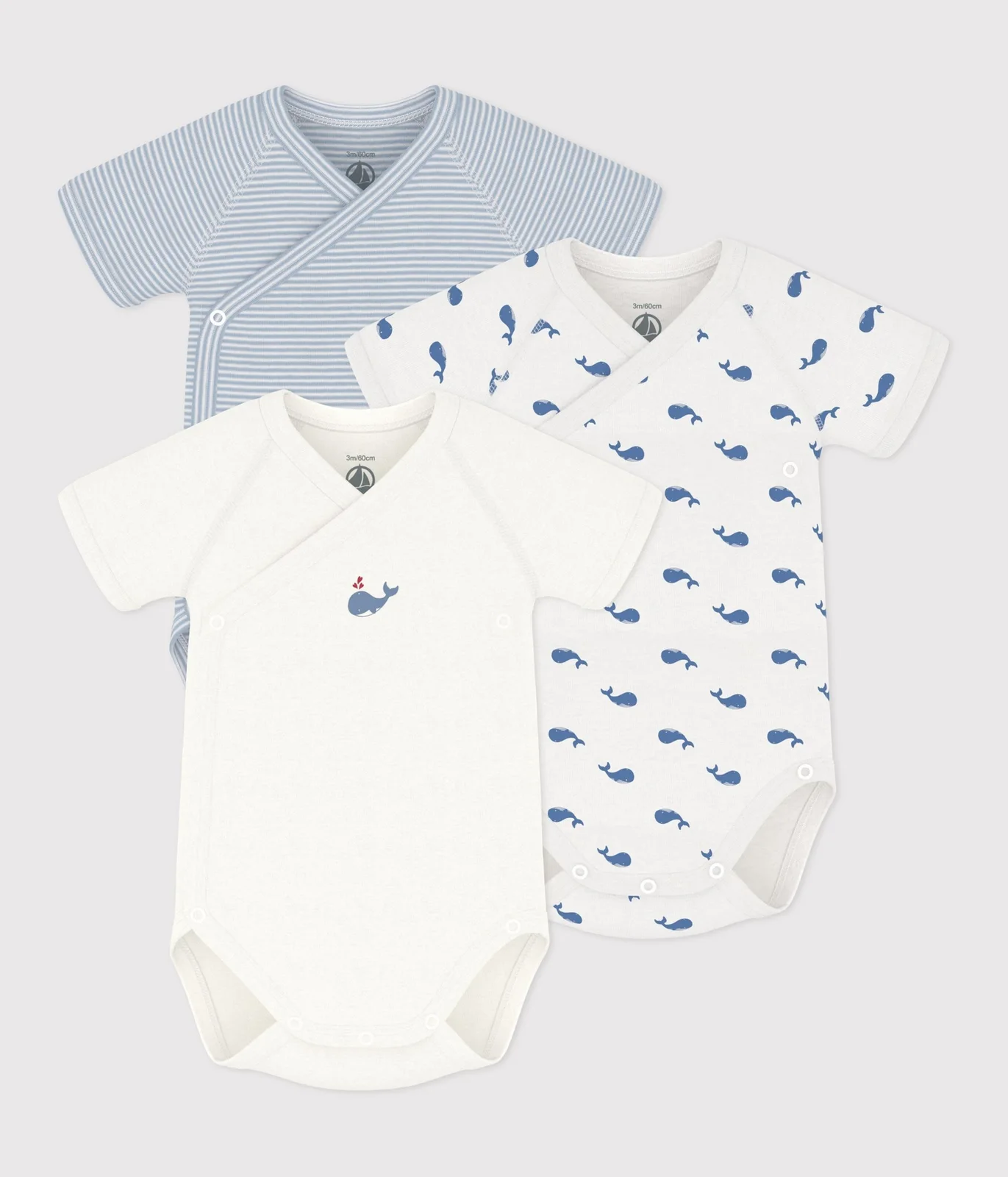 Pack of babies' short-sleeved printed cotton wrapover bodies