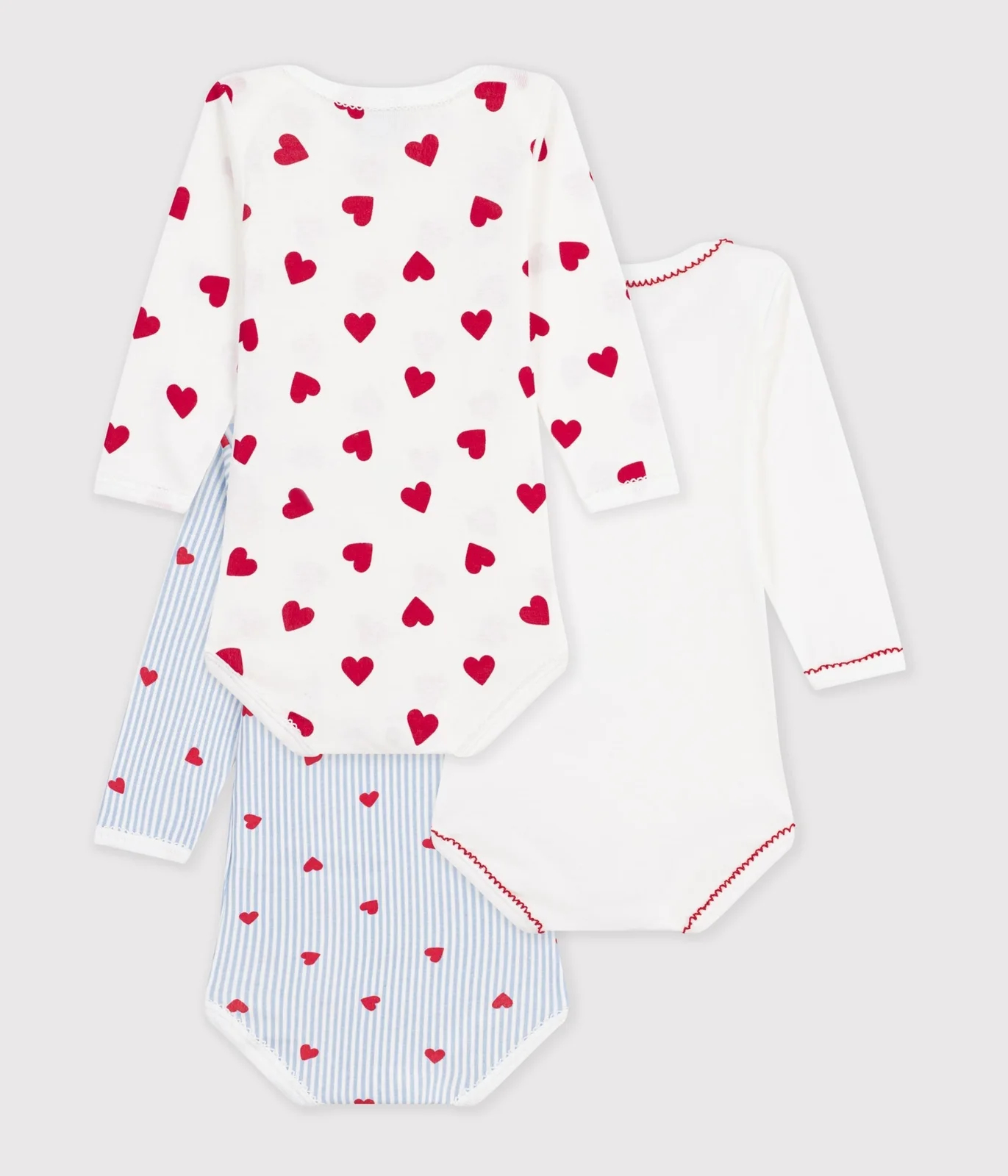 Pack of long-sleeved heart-print cotton bodies for babies