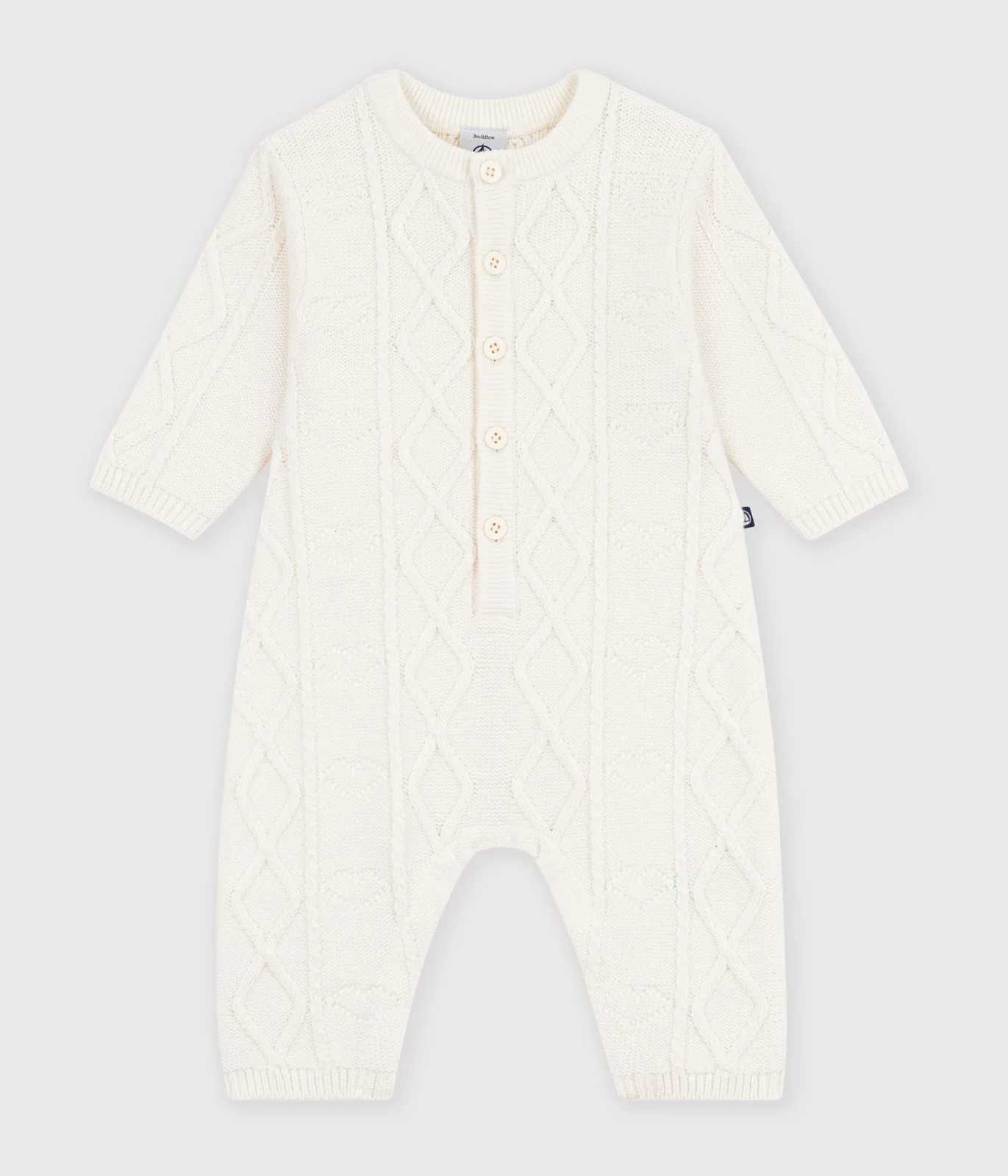 Babies' jumpsuit in a plain wool and cotton knit