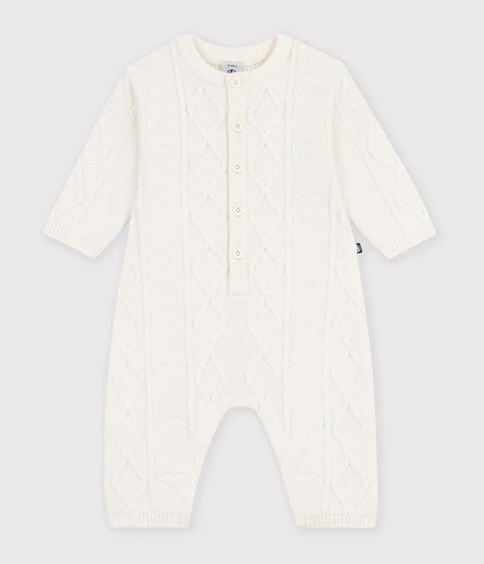 Babies' jumpsuit in a plain wool and cotton knit