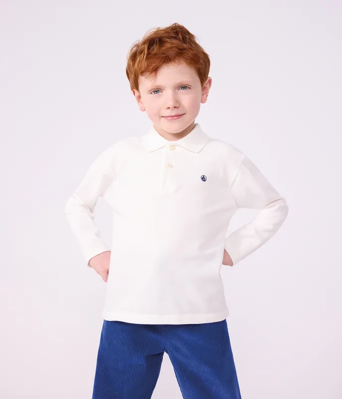 Children's plain long-sleeved cotton polo shirt