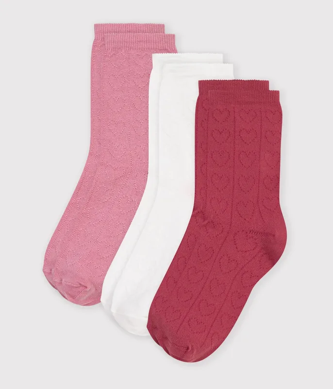 3 pairs of children's heart-patterned openwork cotton socks
