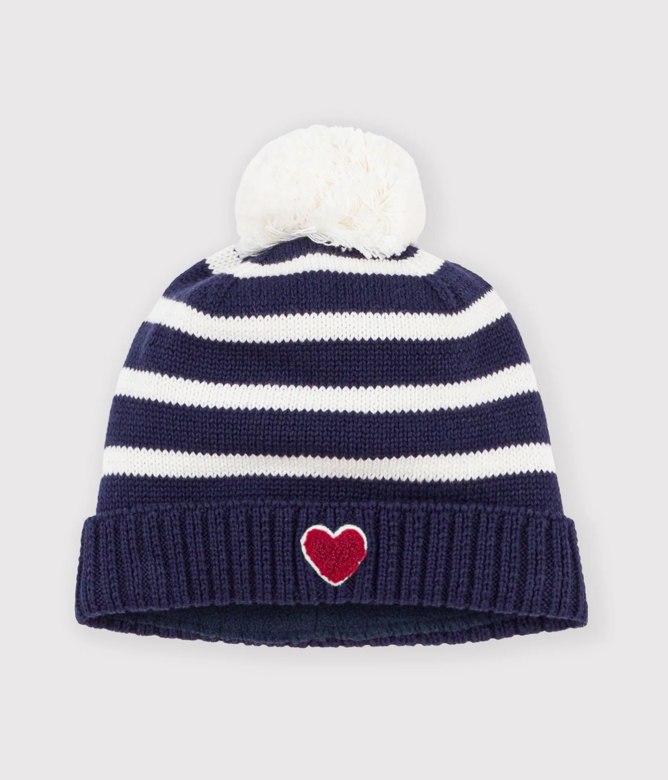 Babies' stripy knitted beanie with a fleece lining