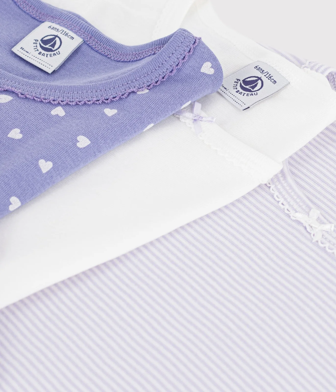 Pack of children's long-sleeved cotton T-shirts with hearts