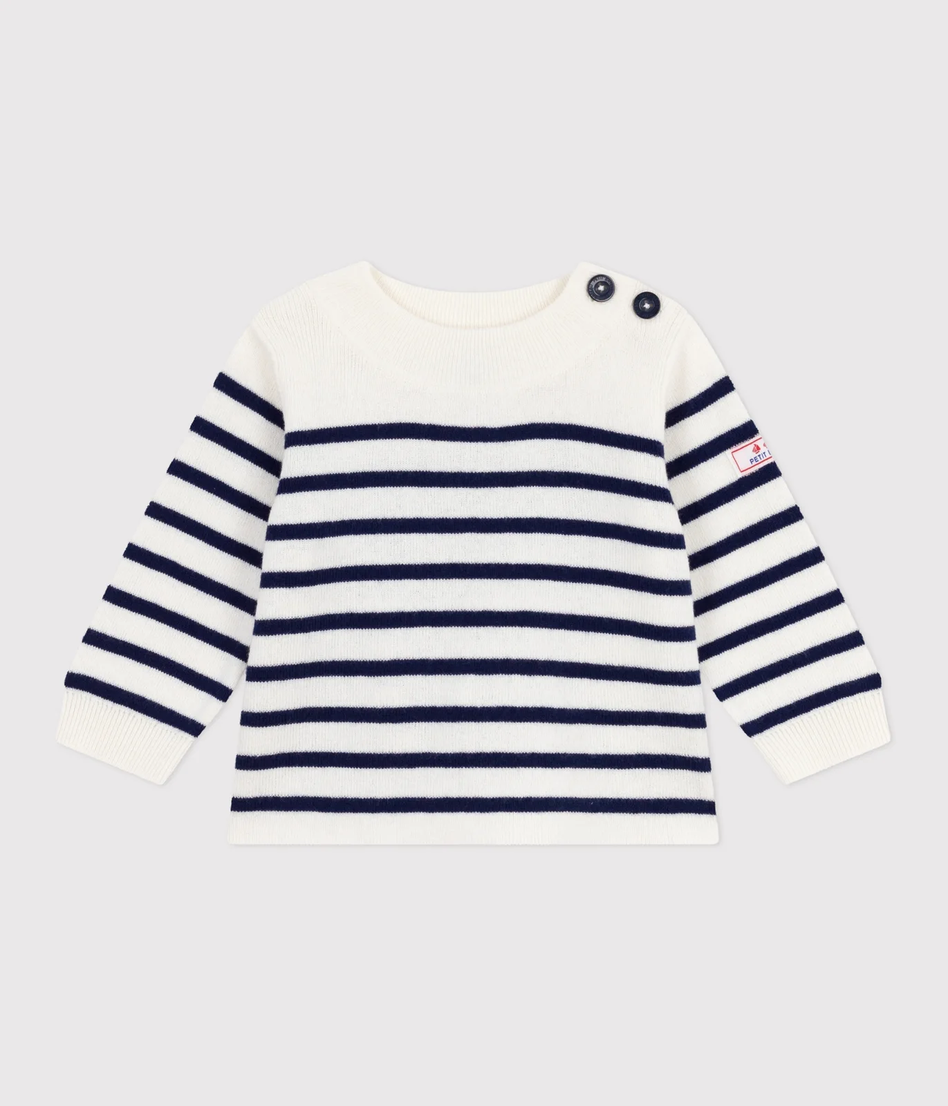 Babies' stripy wool and cotton sailor-style jumper