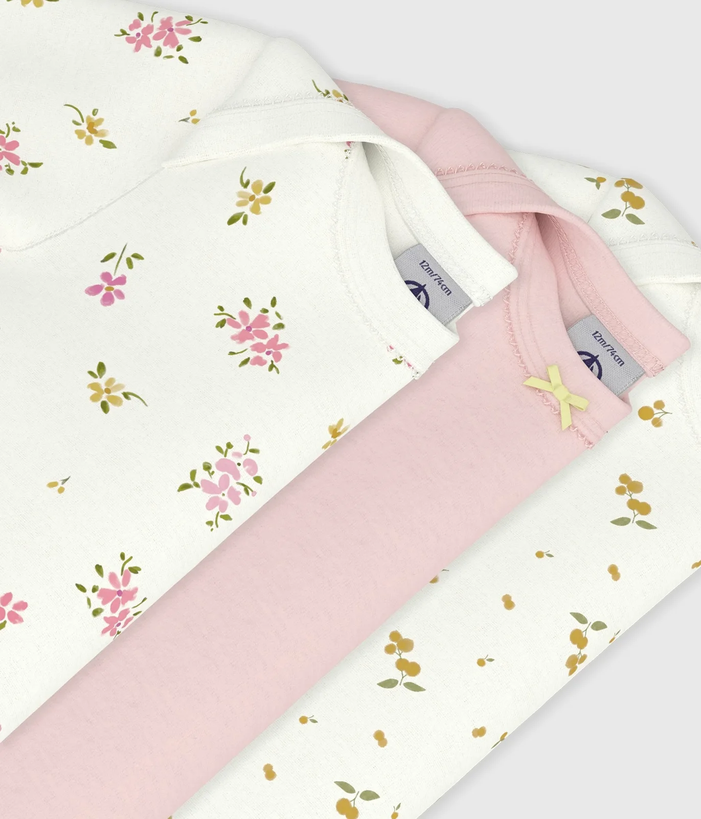 Pack of babies' short-sleeved floral print cotton bodies