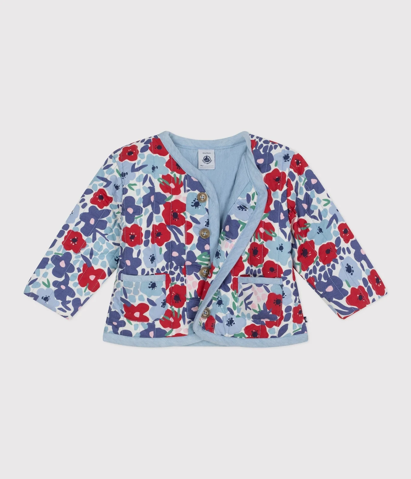 Babies' quilted cotton jacket, printed with flowers