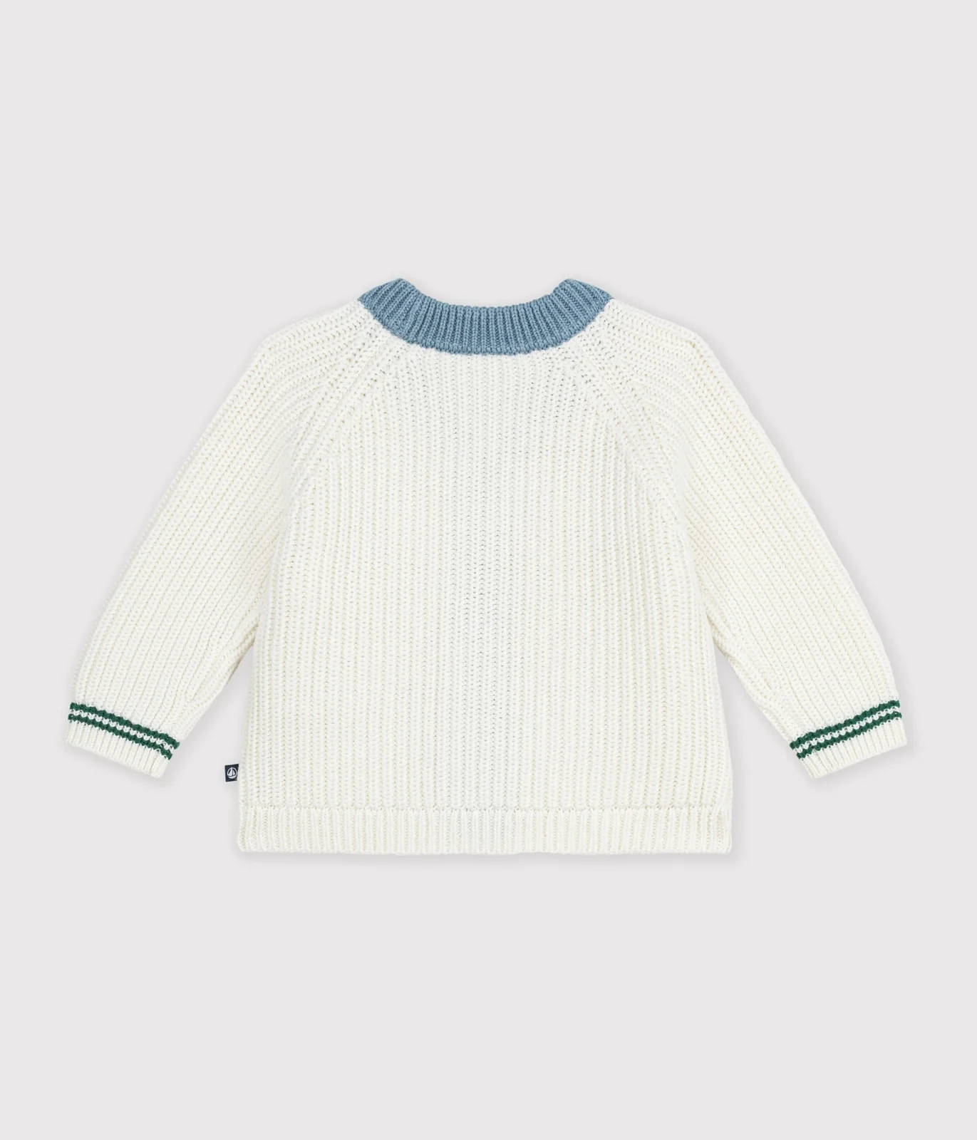 Babies' wool and cotton knit cardigan with contrast details