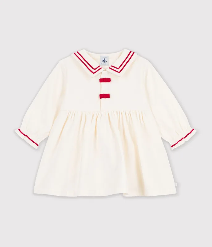 Babies' long-sleeved plain corduroy dress