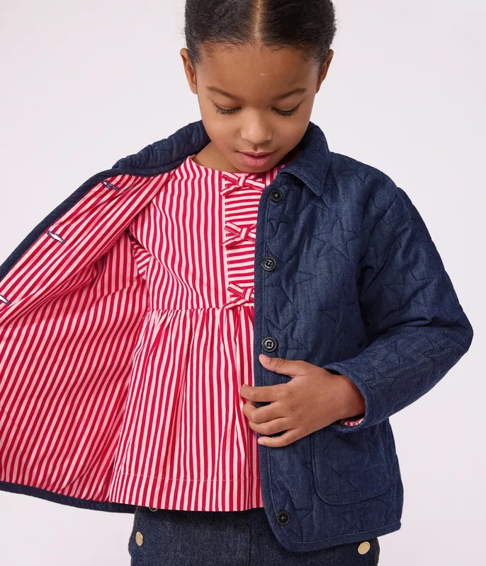 Children's jacket in plain denim with a stars motif