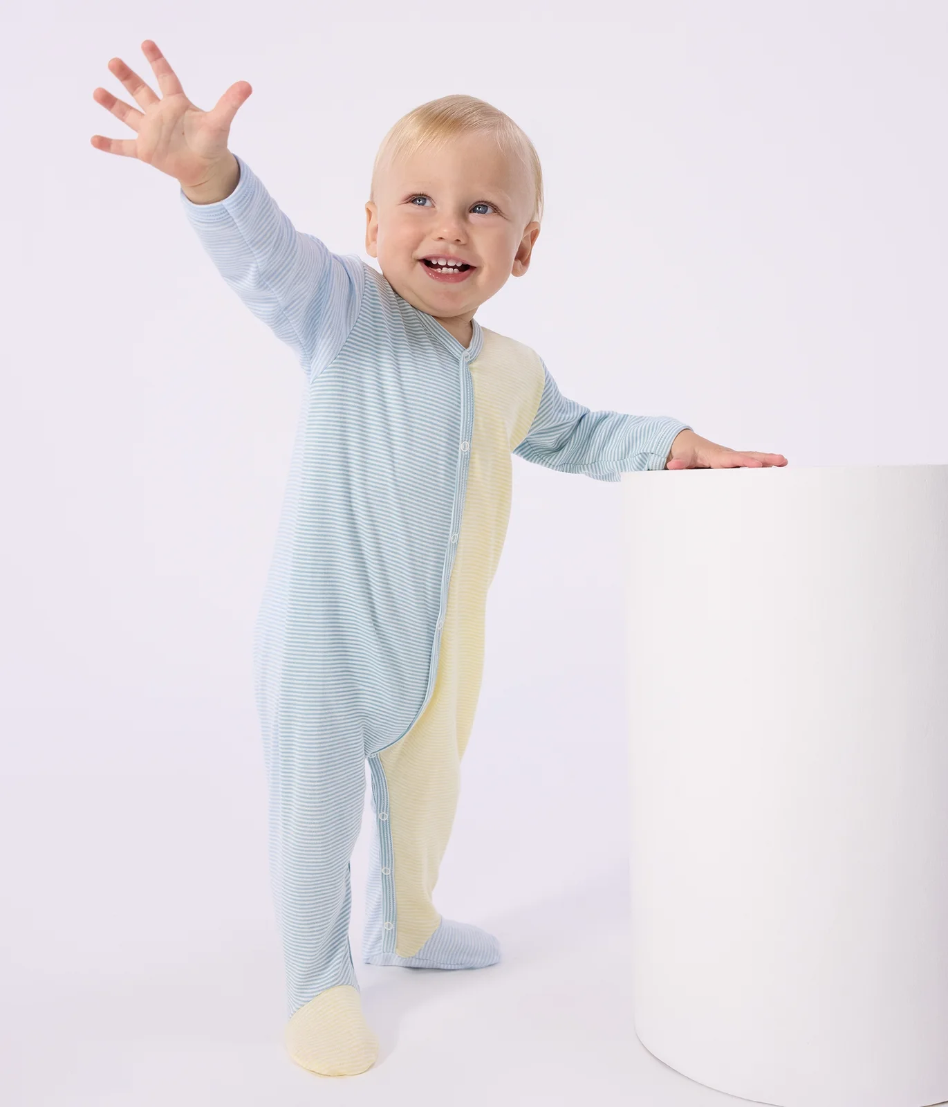 Babies' stripy printed cotton pyjama suit