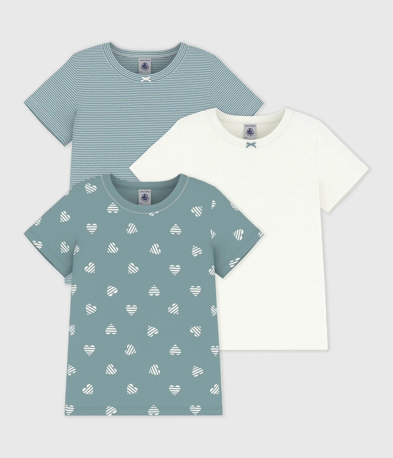 Pack of children's short-sleeved heart-print cotton T-shirts