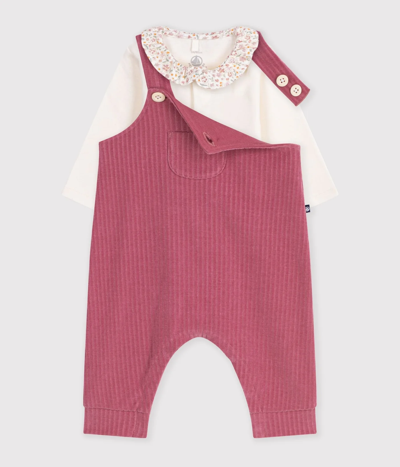 Baby girls' cotton dungarees and bodysuit set