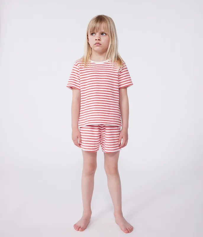 Children's striped terry cotton short pajamas