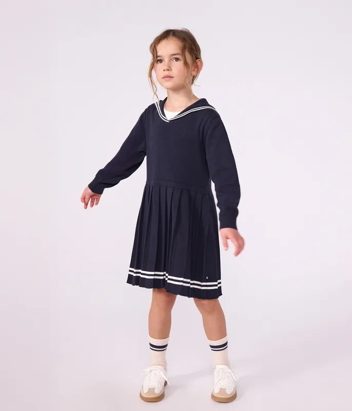Children's long-sleeved plain cotton dress