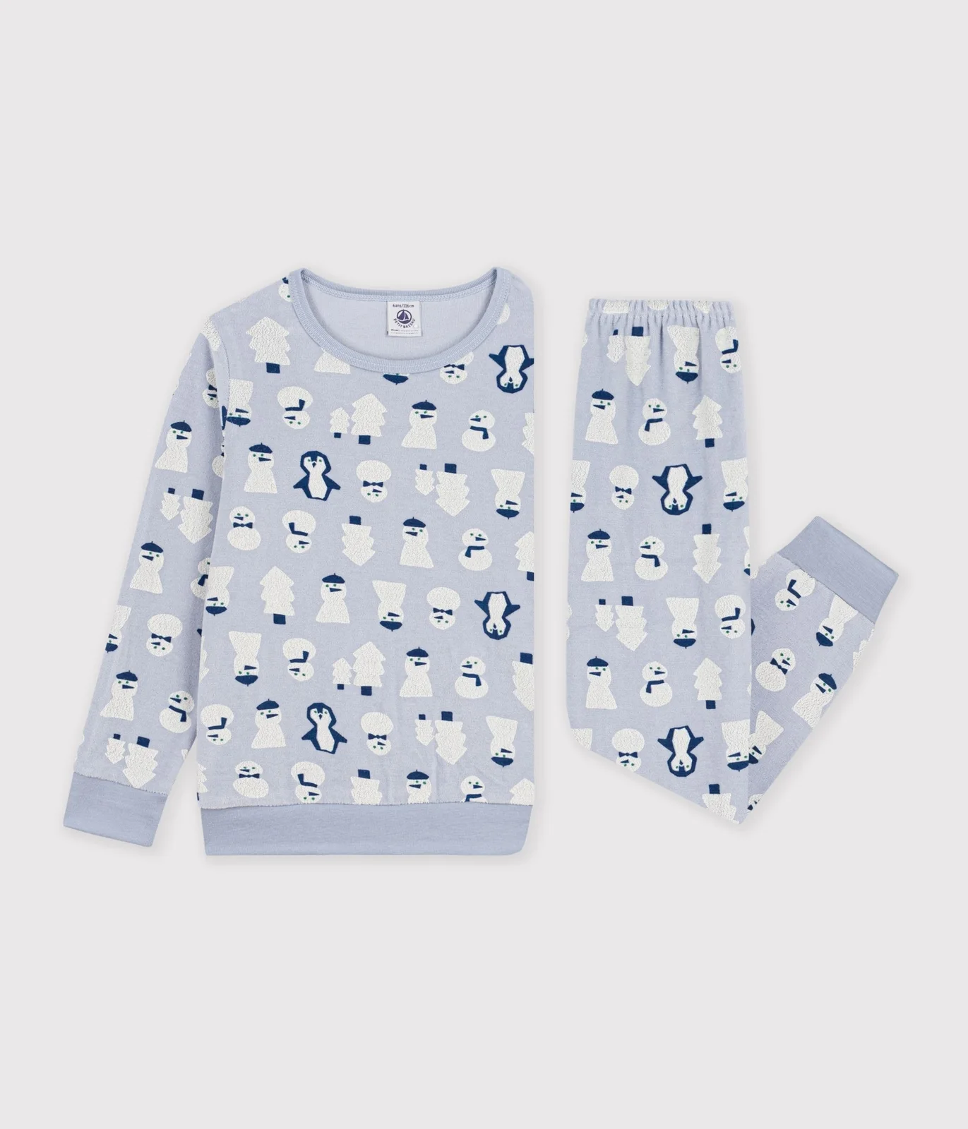 Children's snowman-print velour pyjamas