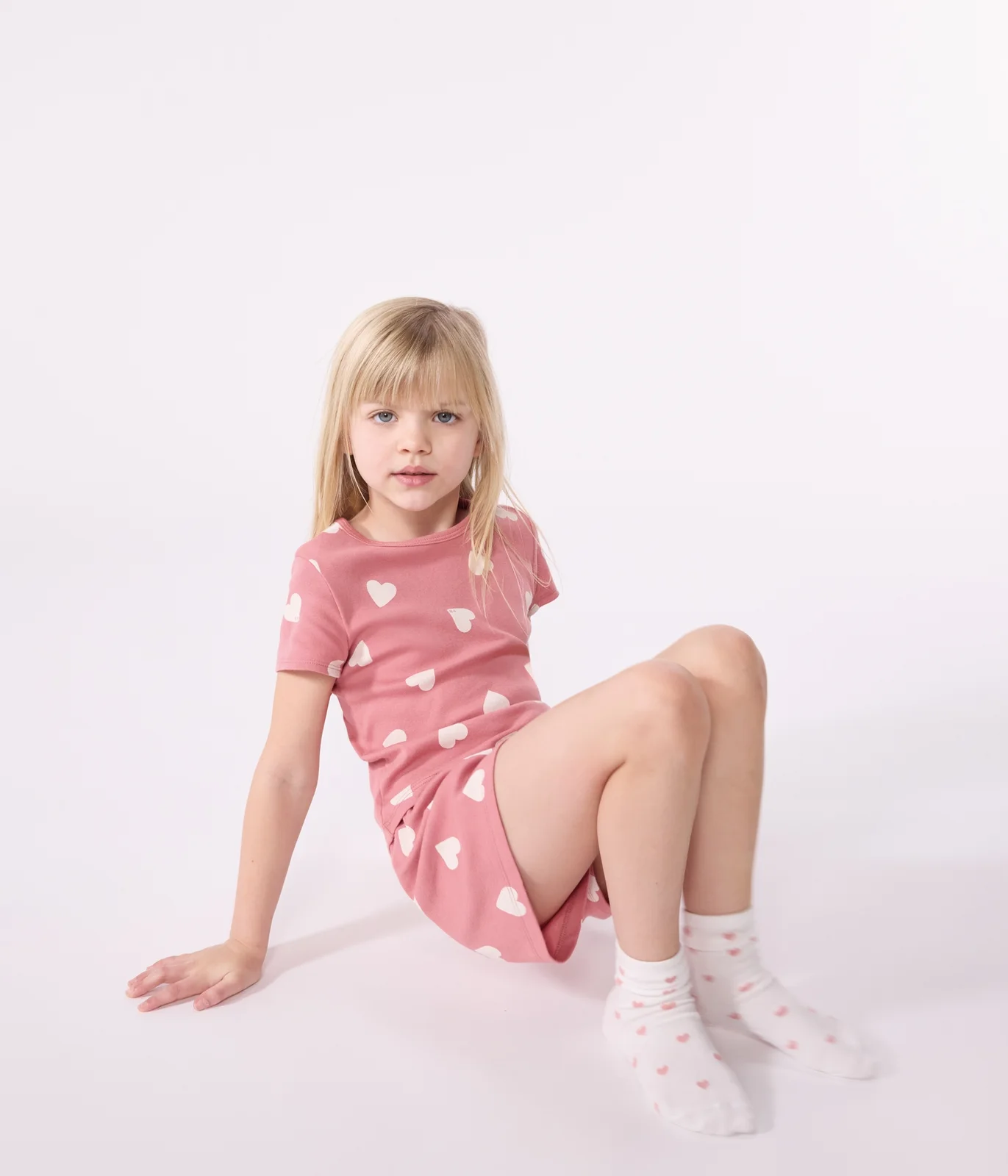 Children's short heart-pattern cotton pyjamas