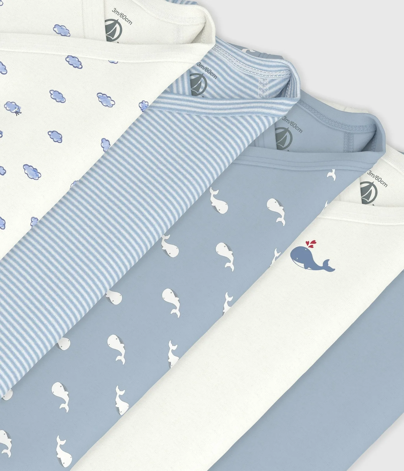 Pack of babies' long-sleeved printed cotton wrapover bodies