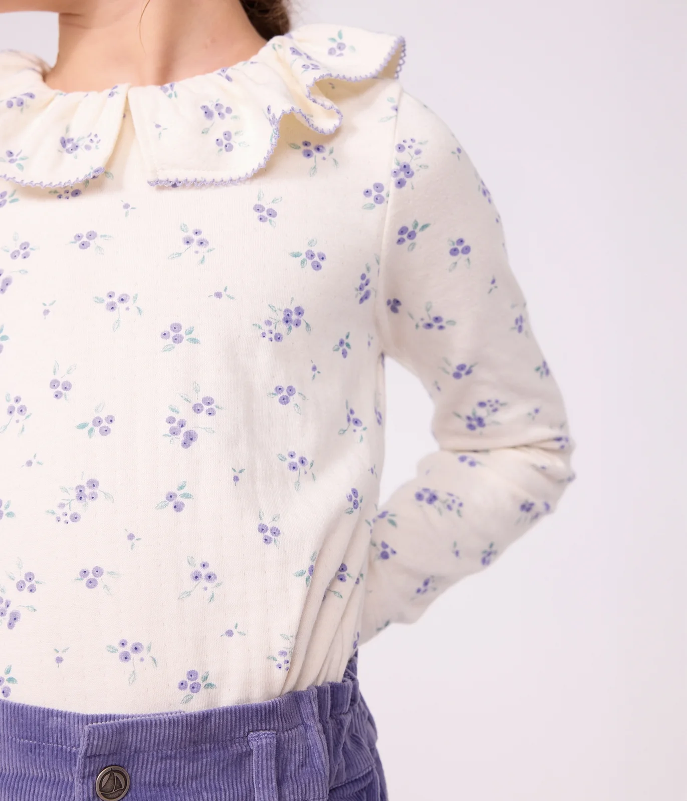 Children's long-sleeved floral T-shirt with a collar